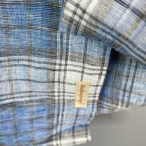 WEATHERPROOF NWT Mens Linen Blue Plaid Short Sleeve Button Down Shirt Preppy S - Picture 8 of 14